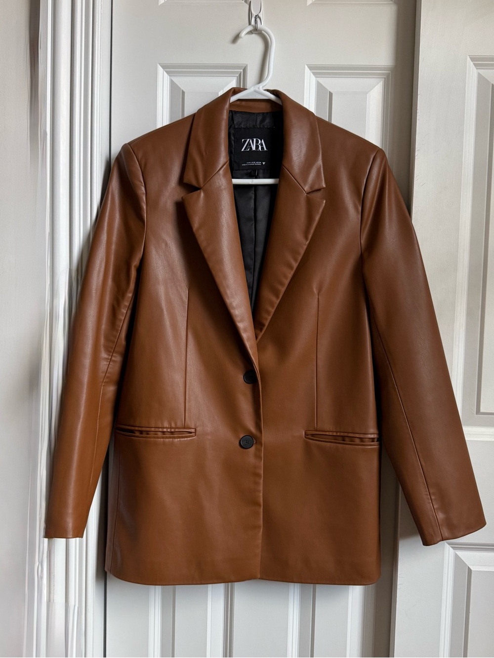 Zara Chestnut Faux Leather Blazer Jacket